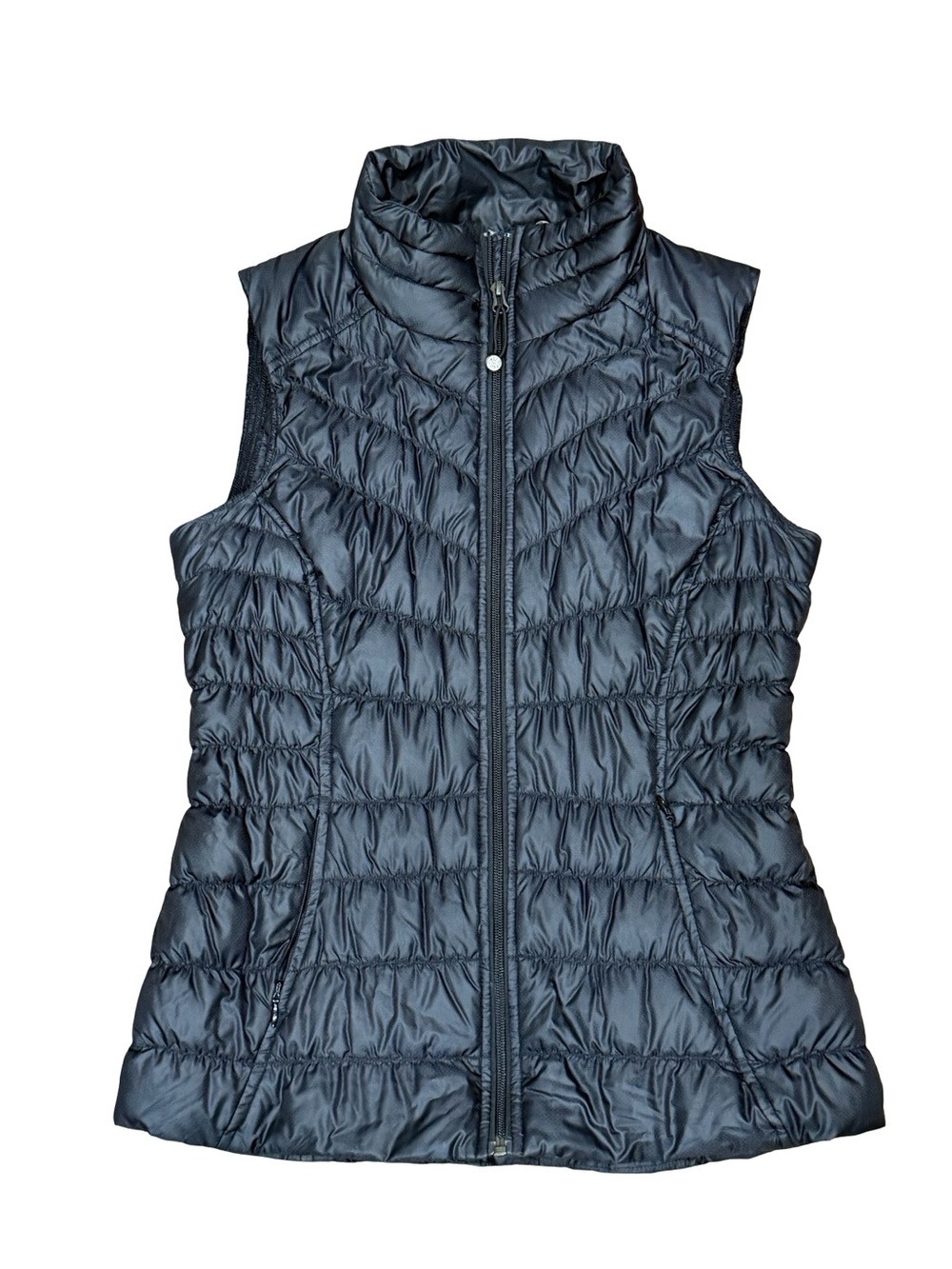 🖤 Athleta Downalicious Chevron Quilted Puffer Vest Black High Neck Size Small